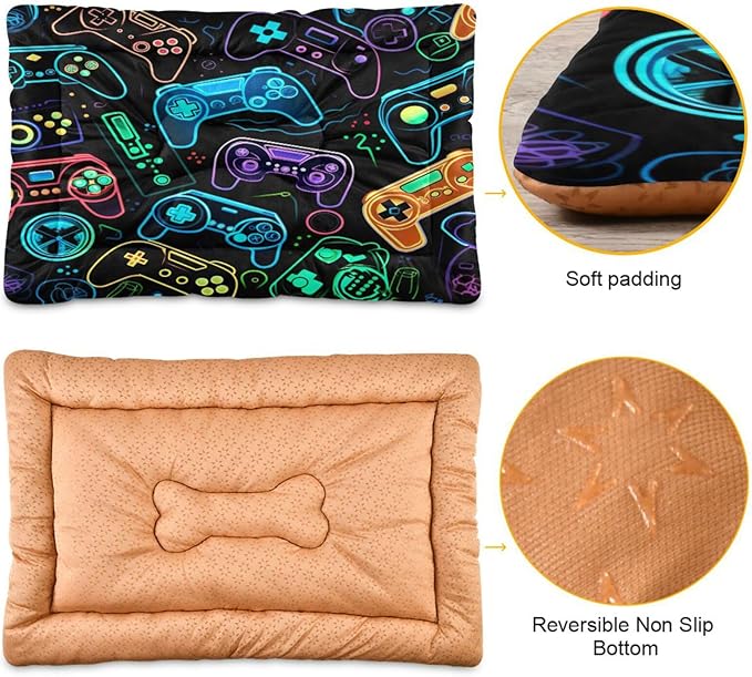 Colorful Video Game Controllers Dog Bed Cat Bed, Rectangle Comfortable Pet Bed, Ultra Soft Calming Dog Bed for Small Medium Large Dogs, 36x24in