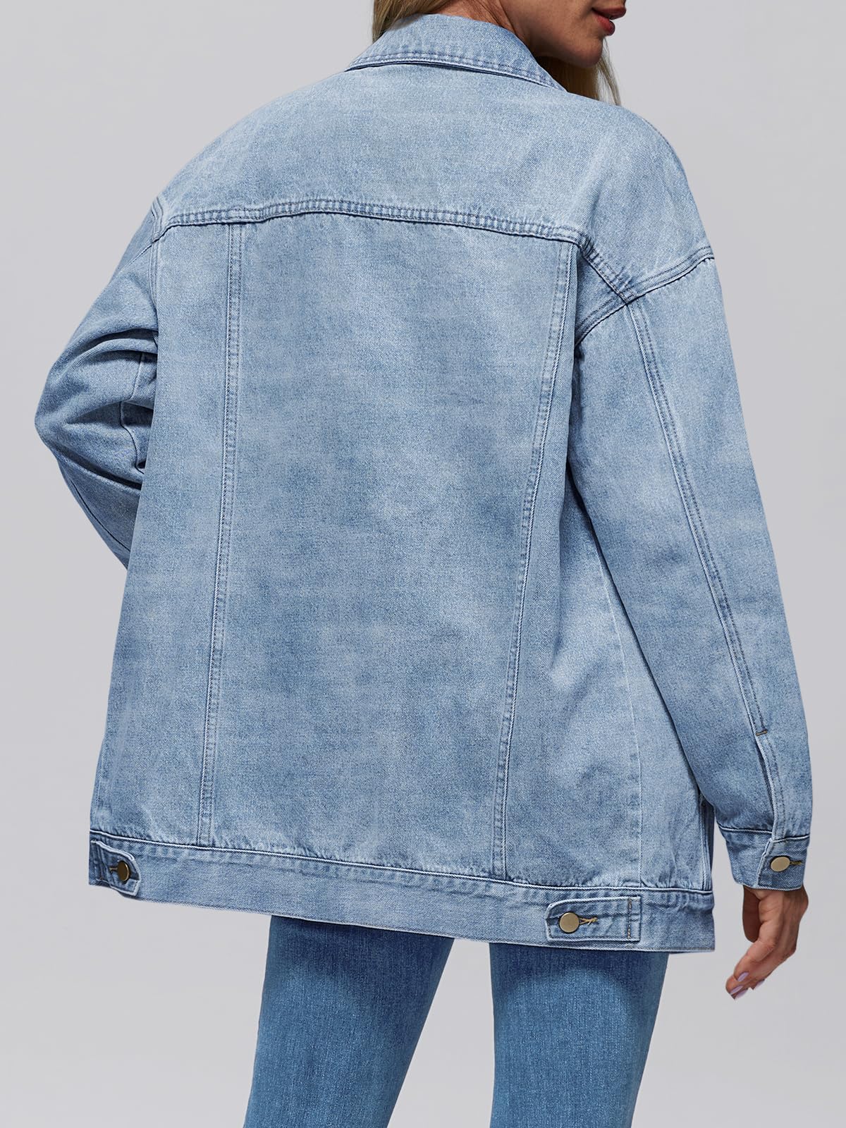AUTOMET Women's Button Down Oversized Jeans Jacket with Pockets
