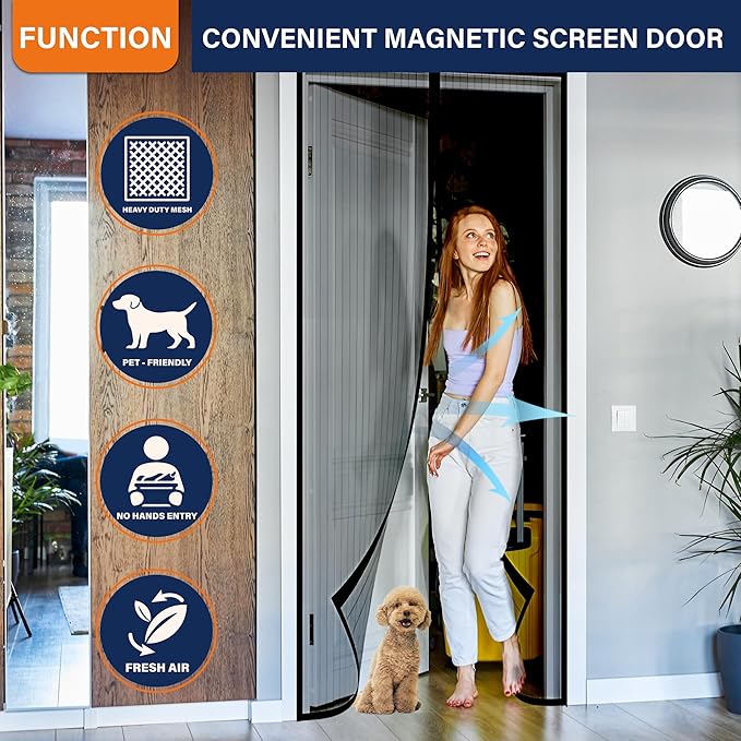 Magnetic Screen Door，Screen Door Mesh，Keep Bugs Out, Heavy-Duty Mesh Curtain,Pet and Kid Friendly, Works with Front Doors, Sliding Doors（39 x 82 Inches