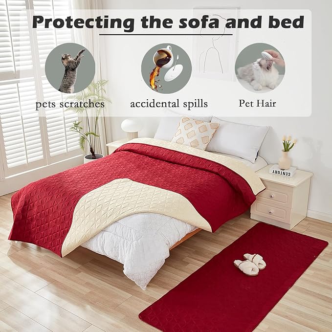 Waterproof Dog Bed Cover Pet Blanket, Soft Pet Couch Covers for Sofa Washable, Bed Couch Sofa Furniture Protector for Puppy Cat Kids (Red,100 * 127 CM)