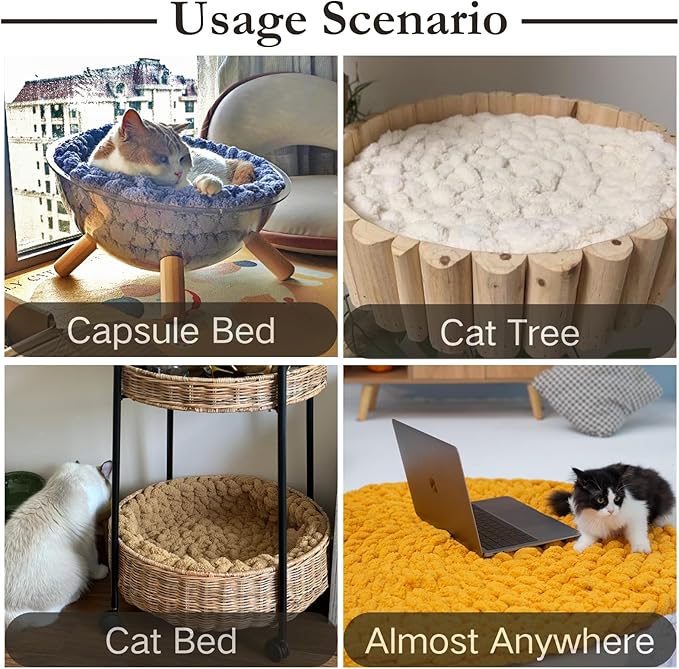 Cat Knitted Bed Mat, Extra-Soft Washable Warm Round Pads Cushions for Indoor Kittens, Cat Trees Towers, Perfect for Kneading and Sleeping (Blue-Grey,Large)