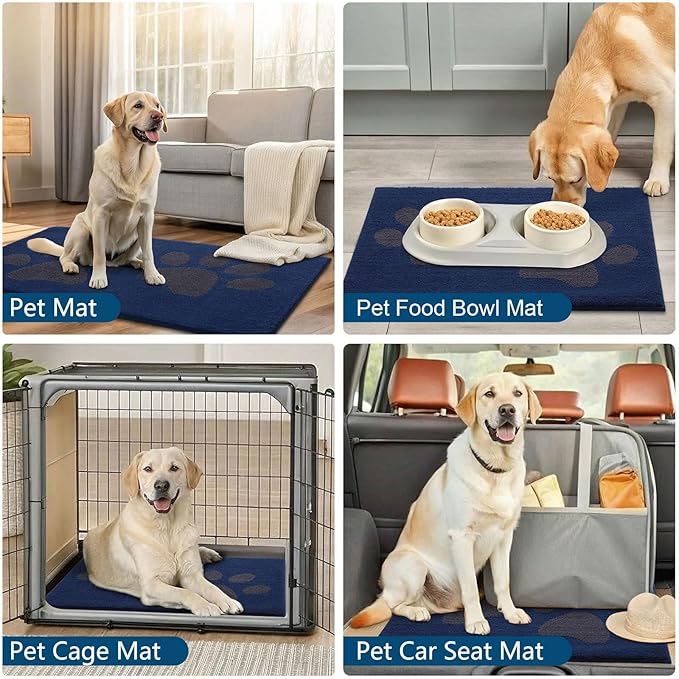 Buganda Dog Door Mat for Muddy Paws, Absorbent Dirt Trapper Washable Indoor Doormats, Non Slip Low-Profile Mud Mat for Dogs, Front Entrance Doormat for Inside Floor (40x32 Inches, Navy)
