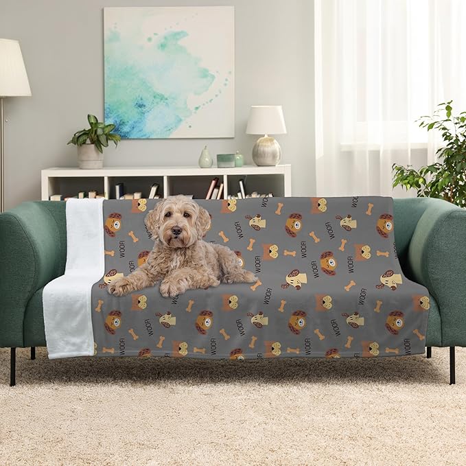 Grey Woof Fleece Pet Lightweight Blanket - 60" x 80" - Cute for Dogs - Gifts and Puppy Essentials - Printed in America