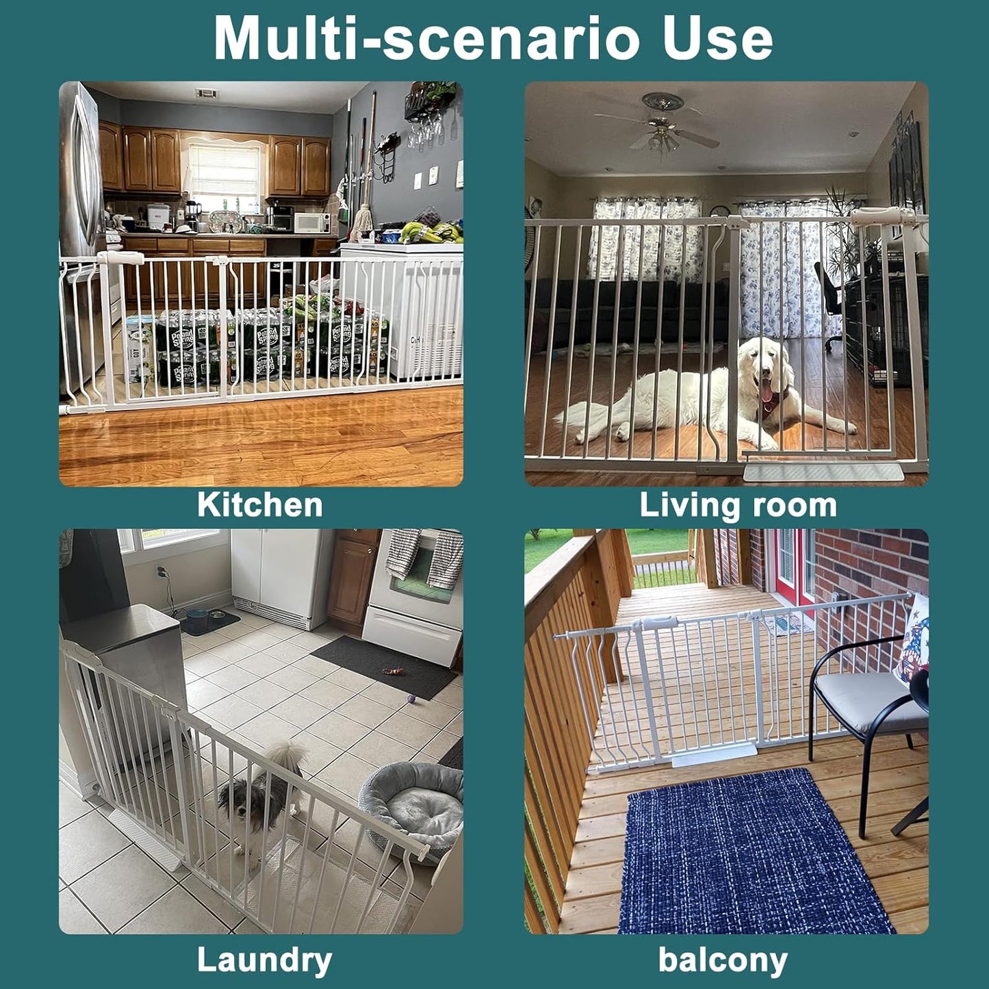ALLAIBB Extra Wide Pressure Mounted Baby Gate Walk Through Child Kids Safety Toddler Tension White Long Large Pet Dog Gates with Extension for doorways Kitchen (76.38"-81.10"/194-206cm)