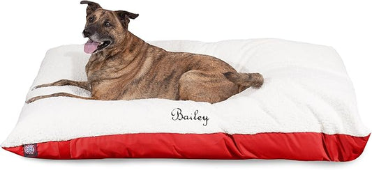 Soft Plush Personalized Pet Pillow Dog Bed Custom Embroidered - Removable Pet Bed Cover - Large Red