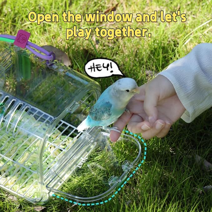Portable Plastic Bird Cages，Travel Bird Cage,Lightweight Waterproof Ventilated Small Bird Cage,Outdoor Use Easy to Carry,for Small Birds, Budgies and Pet Birds (Green, B)