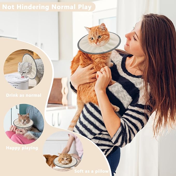 Lightweight Cat Cone Collar Soft, Soft Comfortable Cat Recovery Collar After Surgery, Elizabethan E Collar for Cats, Cone for Cats to Stop Licking (Khaki, Large)