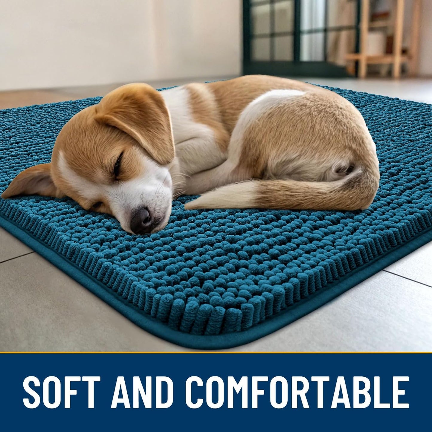 Smiry Dog Door Mat for Muddy Paws 36x24, Absorbs Moisture and Dirt Doormat, Non-Slip Washable Quick Dry Chenille Front Door Mat Indoor Entrance, Entryway Carpet for Inside Floor, Atlantic Blue
