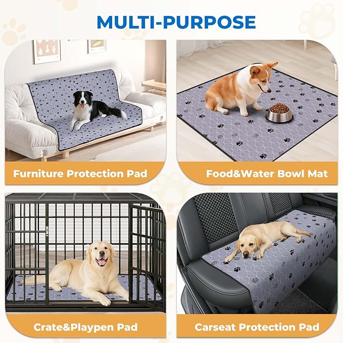 Fostanfly Non-Slip Washable Pee Pads for Dogs, 2 Pack Large 42"x50" Ultra-Absorbent Leak-Proof Reusable Potty Training Pads of Add 8 Lanyards for Dogs, Puppy and Cats