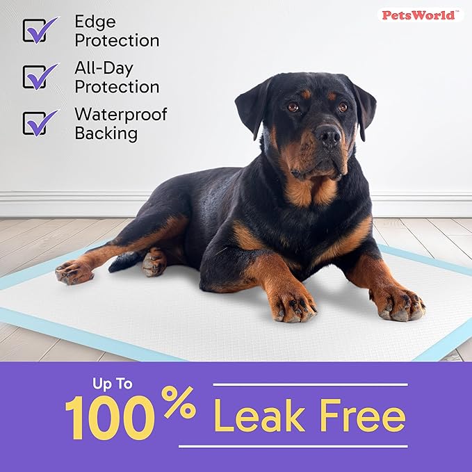 PetsWorld XL Dog Pee Pads 30"x36", 1,500-Count – Heavy Duty, Leak-Proof Potty Training Pads for Puppies & Large Dogs, Super Absorbent, Quick-Dry Disposable Pads with Odor Control