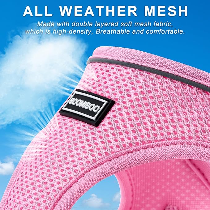 Dog Harness with Leash Set, No Pull Adjustable Reflective Step-in Puppy Pet Vest Harnesses for Small Medium Large Dogs and Cats,Light Pink M