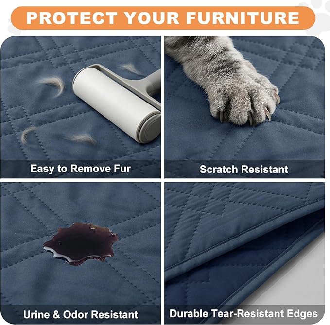 100% Waterproof Dog Couch Protector, Triple-Layer Waterproof Dog Bed Cover Pet Blanket Reversible 2-Tone Sofa Shield, Non-Slip Furniture Guard for Pets(42×50 Inch, Blue+Navy Blue)