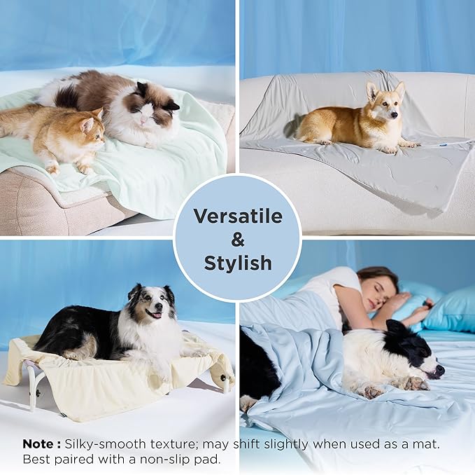 Bedsure Cooling Blanket for Medium Dogs with Breathable Air-Core Fill Q-MAX>0.4 - Dog Cooling Mat Soft, Lightweight Pet Cat Throw Cold Blanket Washable for Summer, Pale Jade, 30x40