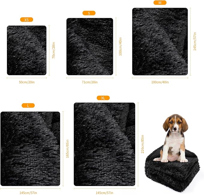 Black Faux Fur Pet Blanket for Large Dogs Cat Puppy Waterproof Calming Dog Blankets Fluffy Long Faux Fur Throw Blankets for Couch Protector Love Bed Cover Washable(Black,M)