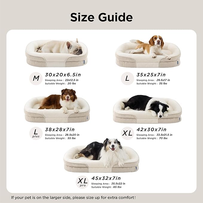 Bedsure Orthopedic Dog Bed Medium Size Dog - 360° Oval Bolster Medium Dogs Beds for Senior Dogs with Waterproof Washable Cover, Comfort Pet Sofa Couch with Ultra-Soft Fleece, Beige, 30"