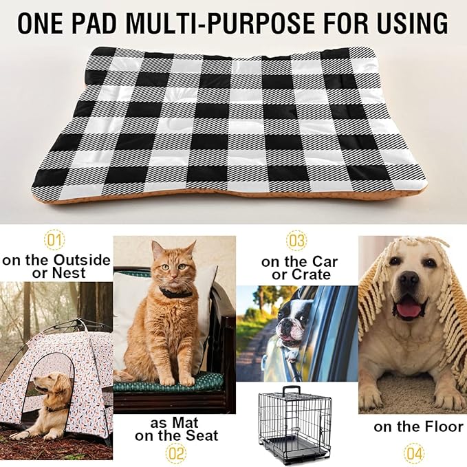 Black White Buffalo Plaid Dog Bed Lumberjack Check Medium Pet Bed Mat Non Slip Cat Beds Pad Mats Soft Dogs Bed Pillows Pets Blanket Cushion