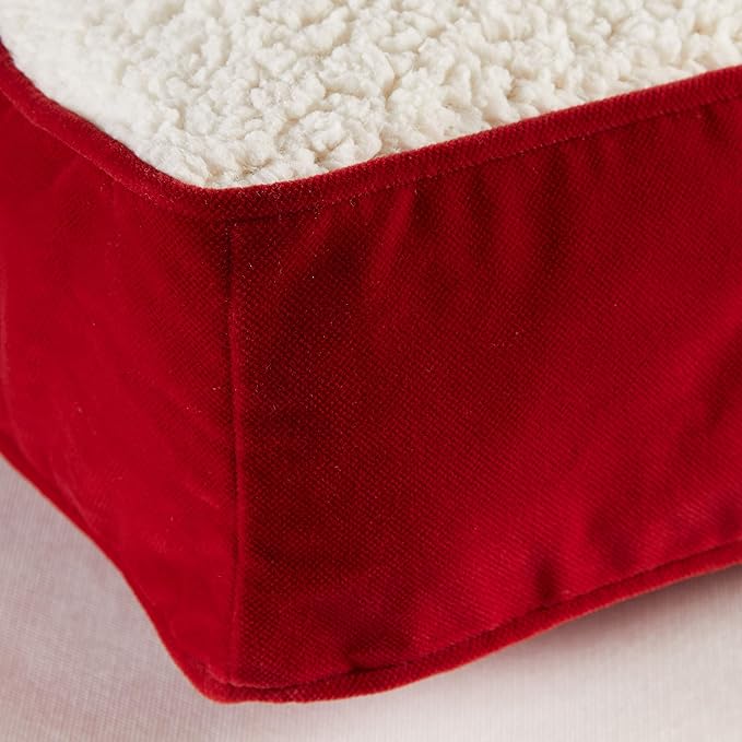 South Pine Porch Buddy Reversible Rectangle Pillow Style Microfiber and Sherpa Dog Bed with Removable, Machine-Washable Cover, Crimson Sherpa, Medium (42 in. x 30 in.)