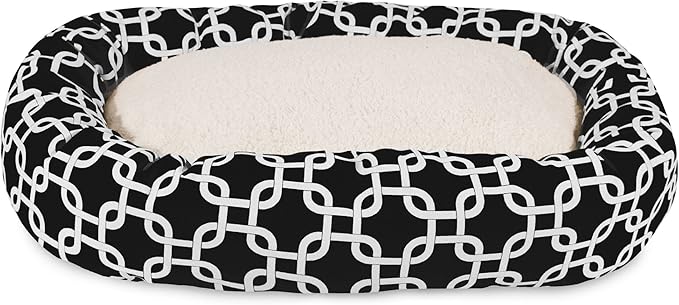 Majestic Pet 32 Inch Links Sherpa Calming Dog Bed Washable – Cozy Soft Round Dog Bed with Spine for Head Support - Fluffy Donut Dog Bed 32x23x7 (inch) – Round Pet Bed Medium - BLACK