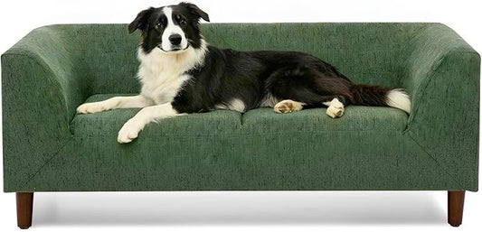 Dog Couch for Medium & Large Dogs, Modern Pet Sofa with Armrest & Backrest, Short Leg Design Linen Fabric Dog Bed Furniture, 39.5" Washable Pet Couch (Olive Green)