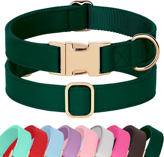 PET ARTIST Soft PU Leather Dog Collar, Bright Color & Durable Dog Collar Leather with Rose Gold Quick Release Metal Buckle, Adjustable Nylon Padded Pet Collars for Medium Dogs, Neck Fit 13-19"