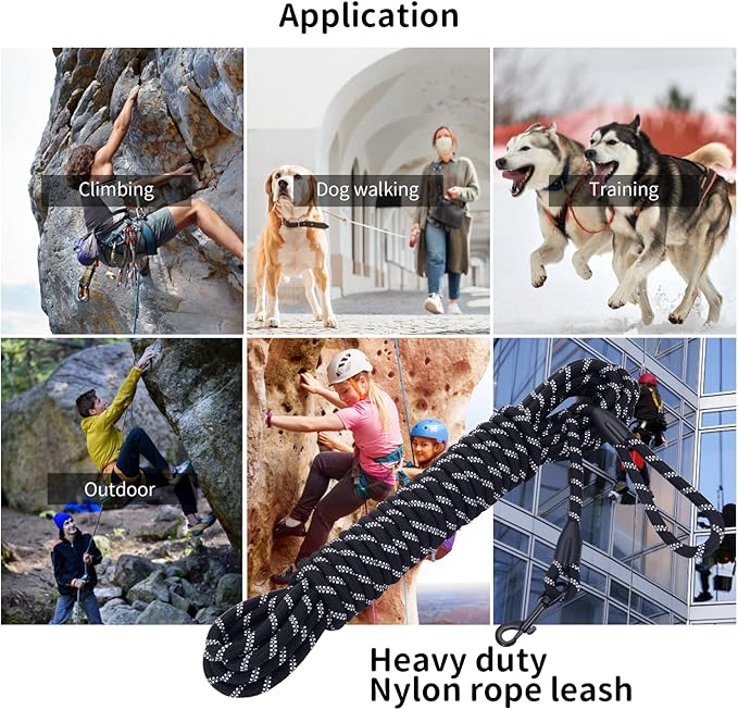 Long Dog Leash for Training 20Ft-Reflective Nylon Rope with Swivel Hook-Recall Agility Lead for Large Small Medium Dogs Outside Walking Hiking-Black