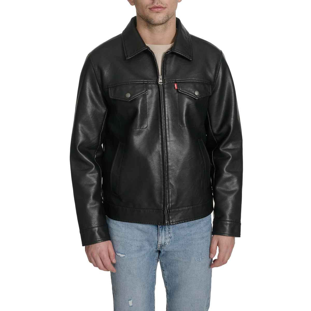 Levi's Men's Faux Leather Modern Trucker Jacket, Black, Medium