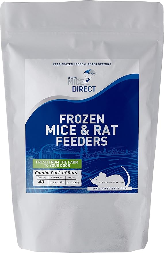 MiceDirect Frozen Rat Combo Pack: Pinkies & Fuzzies Feeder Snake & Reptile Food, 40 Ounce (40 Count) for Reptiles, Snakes, Lizards, Birds of Prey & Amphibians