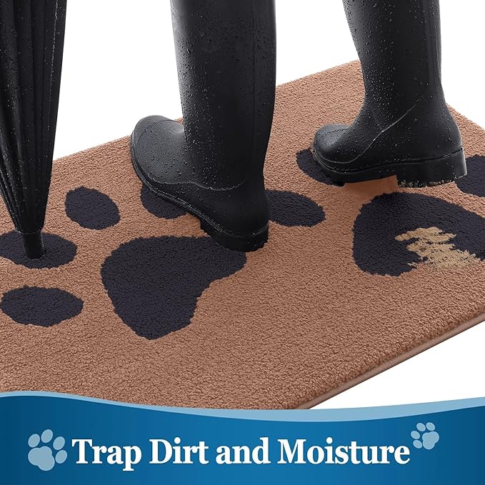 Buganda Dog Door Mat for Muddy Paws, Absorbent Dirt Trapper Washable Indoor Doormats, Non Slip Low-Profile Mud Mat for Dogs, Front Entrance Doormat for Inside Floor (47x24 Inches, Camel and Black)