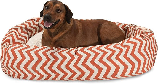Majestic Pet 52 Inch Chevron Sherpa Calming Dog Bed Washable – Cozy Soft Round Pet Bed with Spine for Head Support - Fluffy Donut Bed 52x35x11 (inch) – Round Pet Bed X- Large - BURNT ORANGE