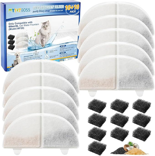 20 Pack Cat Water Fountain Filter Replacement Compatible with Homerunpet Pet Fountain Filters Replacement for Wireless Pumps Pet Fountain WF20/CF20