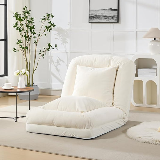 GarveeHome Human Dog Bed for Adult, Comfy Lazy Sofa Bed with 2 Pillows & 5 Adjustable Position, Chenille Upholstered Lounge Chair for Living Room Bedroom Beige