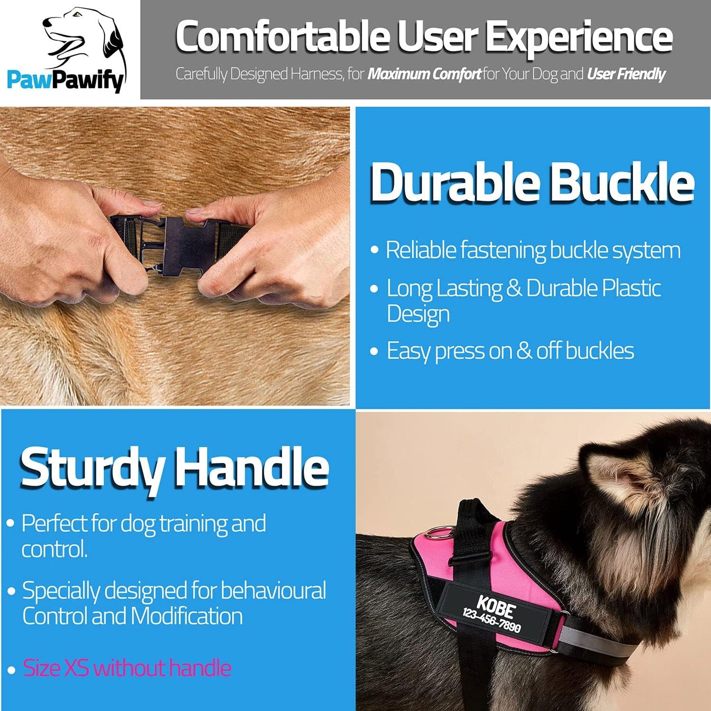 PawPawify Custom No Pull Dog Harness with Name and Phone Number, Heavy Duty Personalized Pet Vest to Prevent Tugging, Pulling, or Choking, Training and Walking (Camouflage Blue, M (20-40 LBS))