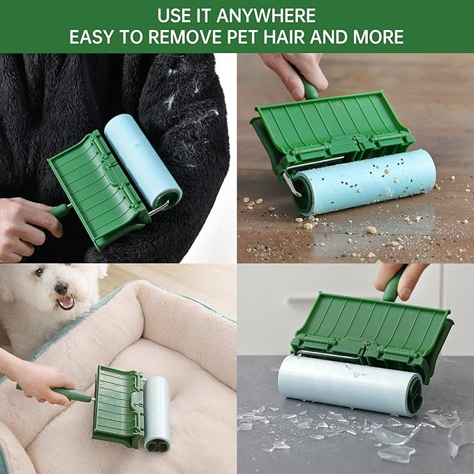Floor Lint Rollers Pet Hair Extra Sticky with Retractable Long Handle,Large Cat Dog Hair Remover Laundry Clothes Carpet Furniture,6.3 inches Wider with 640 Sheets Giant Lint Remover Brush for Couch