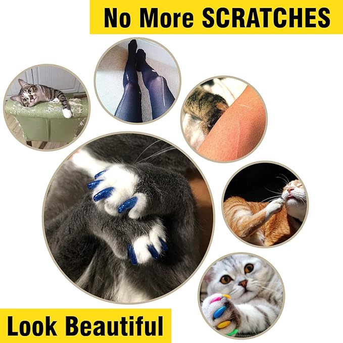 zetpo Cat Nail Caps | Cat Claw Covers | with Adhesives and Applicators (M, 20x Colors | 200 pcs)