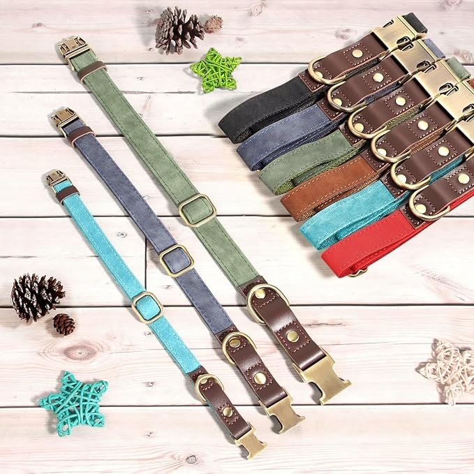 Didog Soft PU Leather Dog Collars for Medium Dogs,Classic Adjustable Dog Collars with Quick Release Metal Buckle,Easy Clean and Comfortable with Nylon Lining,Reddish Brown,M Neck 14-19"