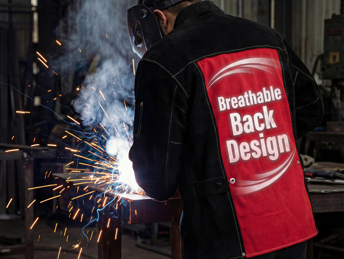 ONETIAN Black Leather Welding Jacket,Flame Heat Resistant (L)