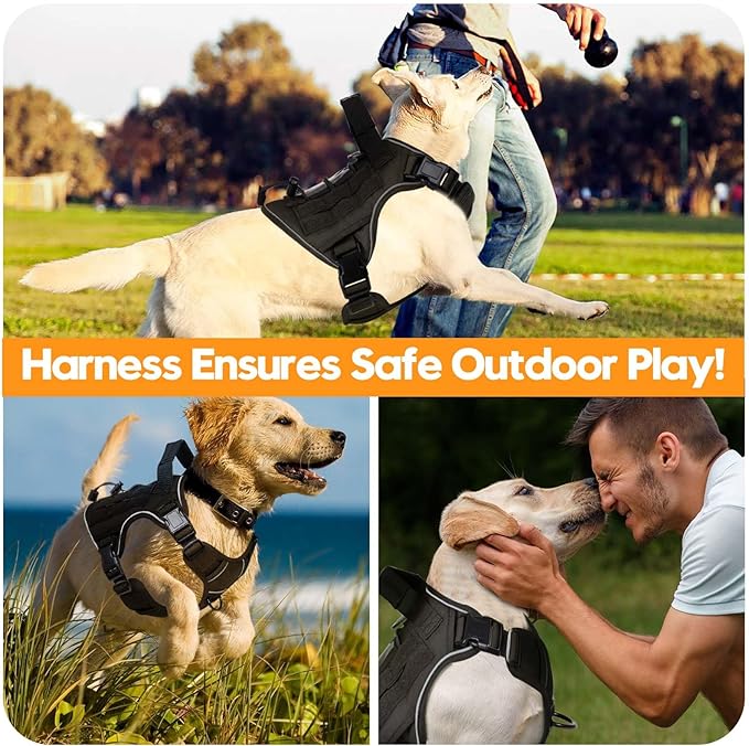 Heavy-Duty Tactical Dog Harness for Large Dogs, No Pull Adjustable Reflective Pet Vest with Molle System, K9 Military-Grade Control for Service Training, Outdoor & 10+ Breeds, Black, Medium