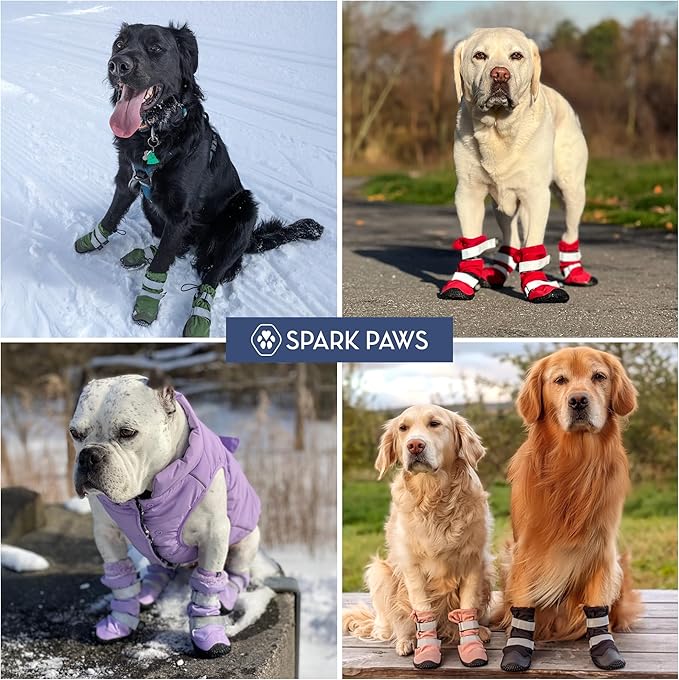 Spark Paws Dog Shoes, Waterproof Dog Boots for Medium to Large Dogs, Non Slip, Breathable Dog Booties and Paw Protectors - 4PCS Doggie Hiking Boots with Reflective Straps - Green, Size 1
