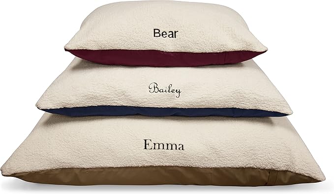 Plush Personalized Pet Pillow Dog Bed Custom Embroidered - Removable Pet Bed Cover - Large Burgundy