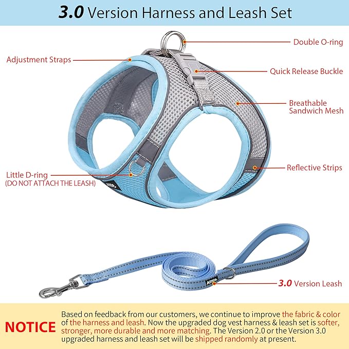 AIITLE No Pull Dog Harness and Leash Set, Step in Adjustable Dog Harness with Padded Vest for All Weather, Dog Leash with Soft Padded Handle, Easy to Put on Small and Medium Dogs Blue S