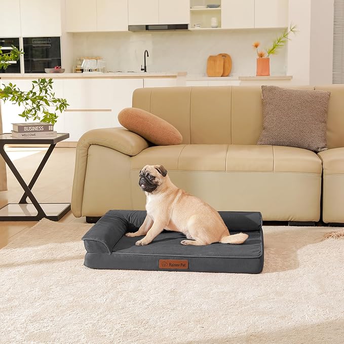 Chew Proof Dog Bed, 3" Memory Foam Dog Bed for Small and Medium Dogs, Removable and Washable Microsuede Cover, Waterproof Liner, Nonskid Bottom, 30x20 Inches S Dark Grey
