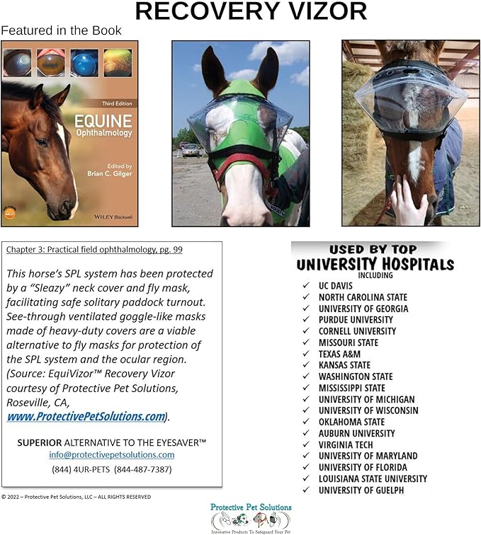 Recovery Vizor, (Size XL - Clear UV Tint) Medical and Preventative Horse Eye (Goggle) Protection Mask for Uveitis/Injury/Scratch or Corneal Ulcer, Infection, Blindness