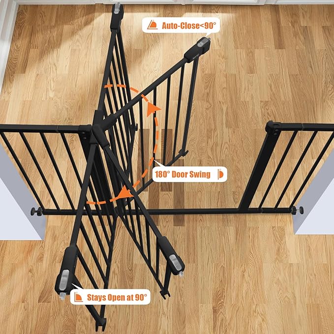 keny 29"-55" Extra Wide Baby Gate, Pressure Mounted No Drilling Dog Gate for Stairs Doorways, Easy Walk Through Safety Gate for Babies or Pets, 30" Tall, Black