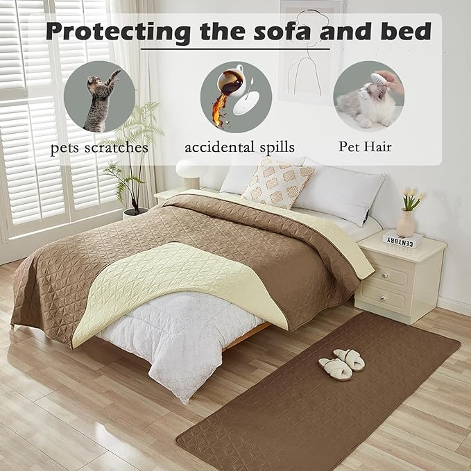 Waterproof Dog Bed Cover Pet Blanket, Soft Pet Couch Covers for Sofa Washable, Bed Couch Sofa Furniture Protector for Puppy Cat Kids (Khaki,170 * 210 CM)