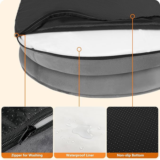 Dwanton Orthopedic Dog Bed for Extra Large Dogs with Gel Memory Foam, Waterproof Dog Sofa, Washable Pet Bed with Four Sided Bolster Cushion, Removable Cover & Non-Slip Bottom, 45", Medium Gray