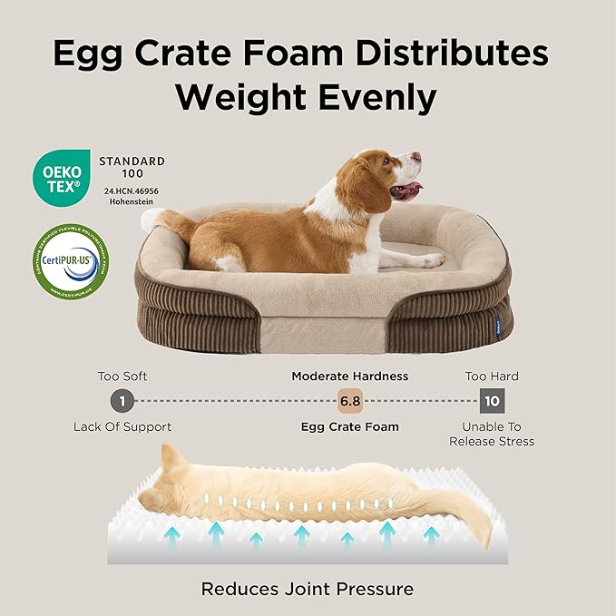Bedsure Orthopedic Dog Bed Medium Size Dog - 360° Oval Bolster Medium Dogs Beds for Senior Dogs with Waterproof Washable Cover, Comfort Pet Sofa Couch with Ultra-Soft Fleece, Brown, 30"
