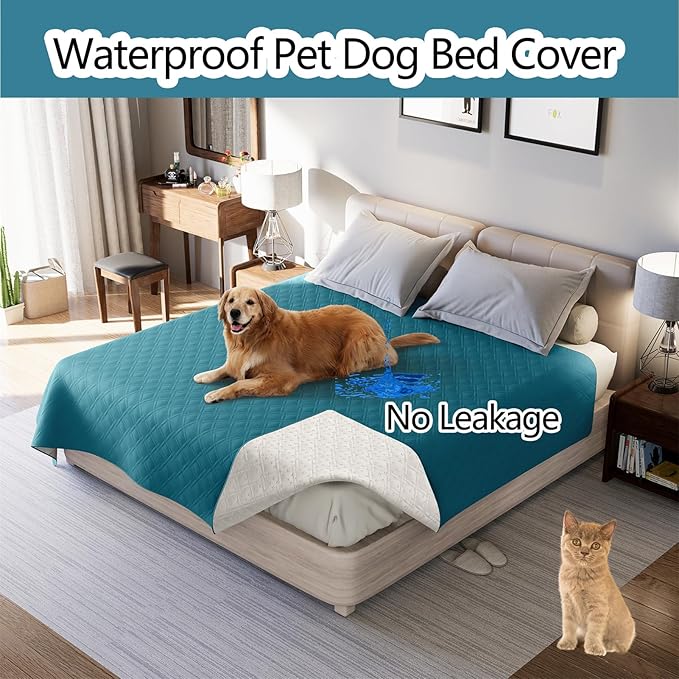 Dog Bed Cover Waterproof Microfiber Quilted Mattress Cover Pet Mat Silicon Non Slip 9 Size Furniture Protectors for Bed Sofa Couch (208 x 244 cm/82 x 96 in,Deep Blue)