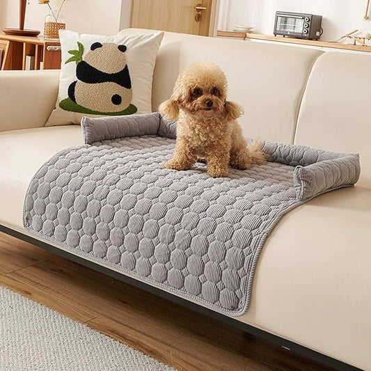 Pet Couch Covers for Sofa, 29" L × 29" W Calming Dog Bed Fluffy Dog Plush Mat for Furniture Protector with Bolster, Washable Removable Couch Cover for Small, Medium, Large Dogs and Cats (Light Gray)