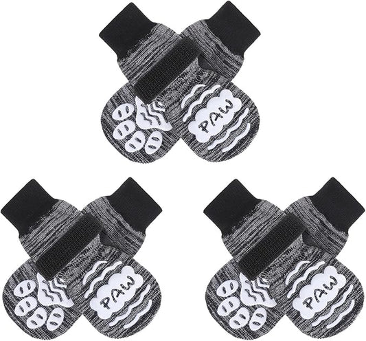 BEAUTYZOO Anti Slip Dog Socks for Small Medium Large Dogs,Paw Protector with Grips for Hardwood Floor Hot/Cold Pavement,Traction Control 3 Pairs AntiTwist Dog Shoes to Prevent Licking for Senior Dog