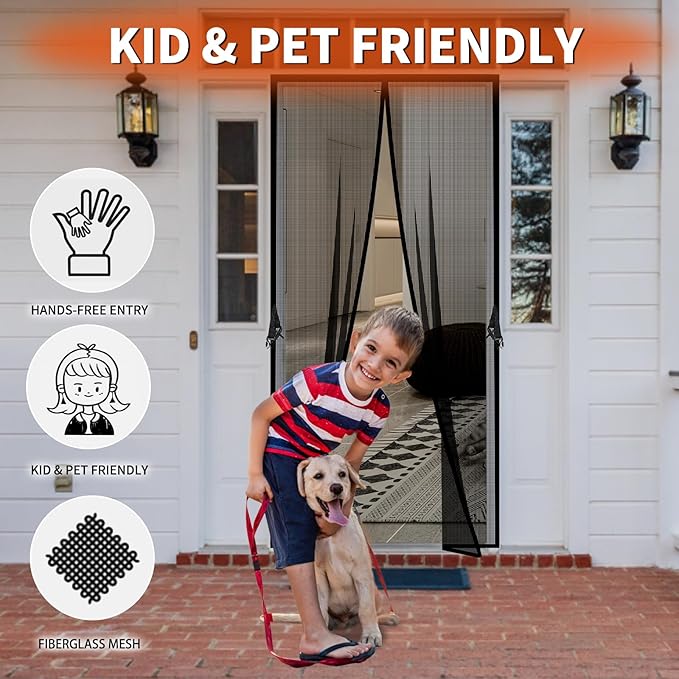 Fiberglass Magnetic Screen Door Fit Door Size 48 x 96 in- Heavy Duty Fiberglass Screen Door Mesh for Interior Door, Patio and Sliding Doors - Door Screen Magnetic Closure Let Fresh Air in